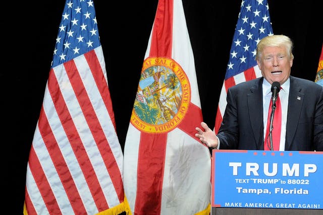 Donald Trump, the presumptive Republican presidential nominee, speaks at a rally in Tampa, Florida on 11 June