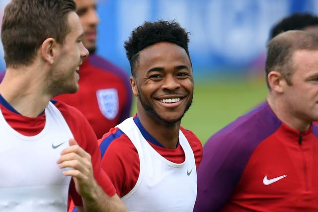 Raheem Sterling trains with the rest of the England squad