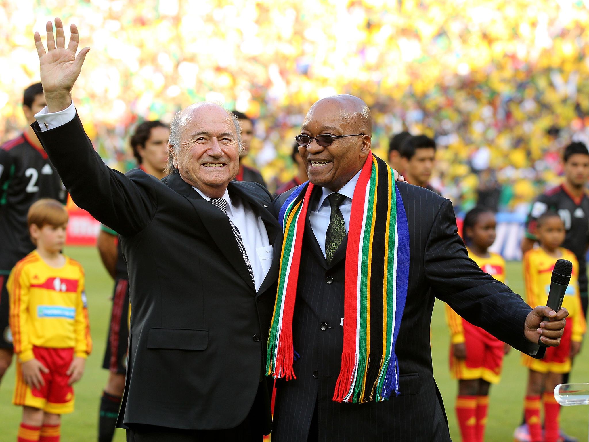 Zuma with the disgraced former Fifa president Sepp Blatter at the 2010 World Cup