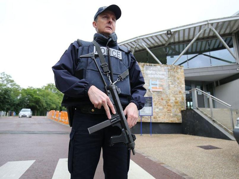 Armed gendarmerie at the entrance of the Stade de Montbauron in Versailles. France is already on high alert
