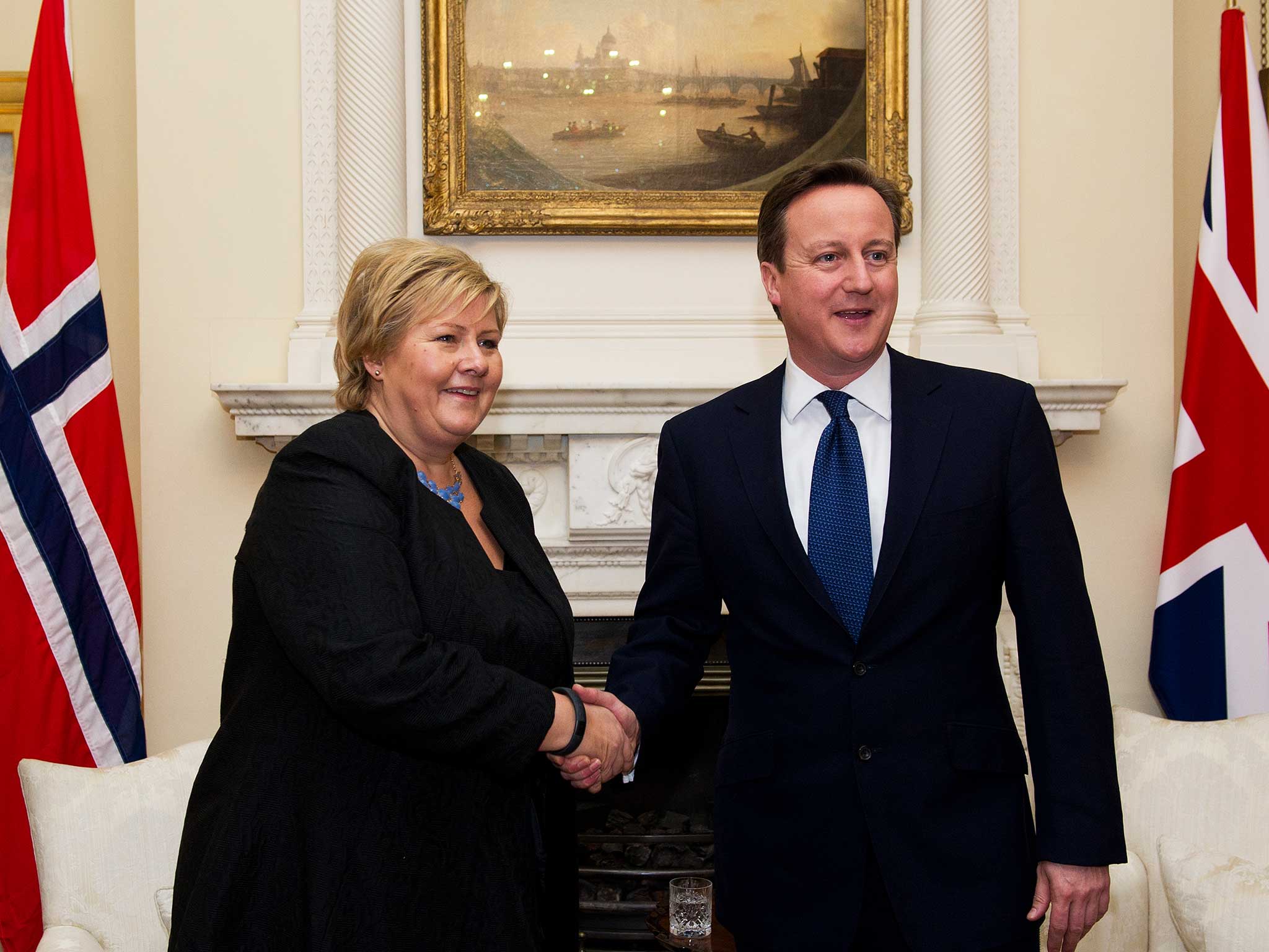 Erna Solberg with David Cameron at Downing Street