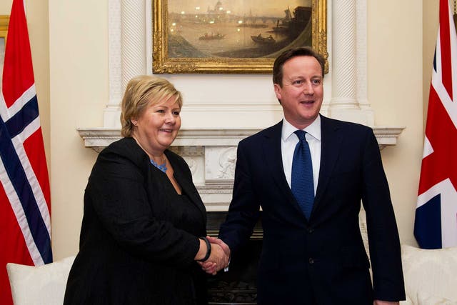 Erna Solberg with David Cameron at Downing Street