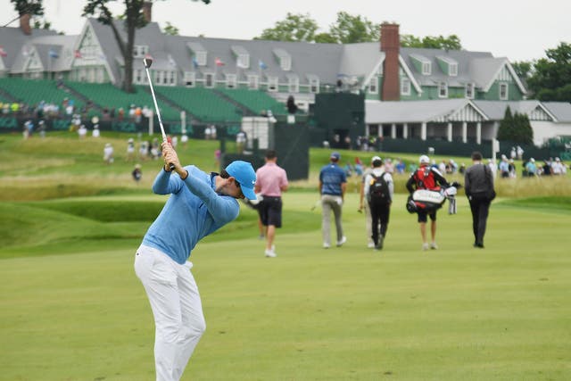 McIlroy plays a shot during a practice round at Oakmont