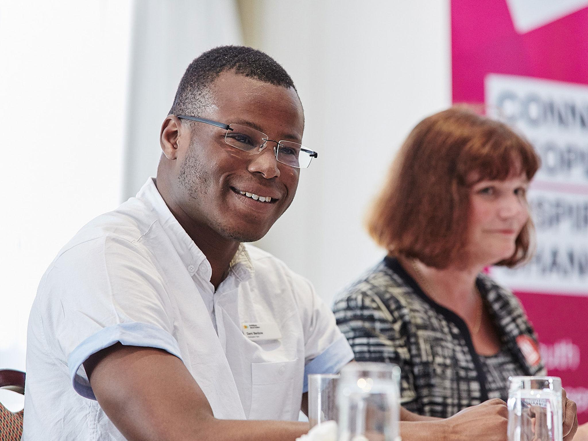 Dami Benbow with Julie Cooper MP, speaking at a EU referendum event.