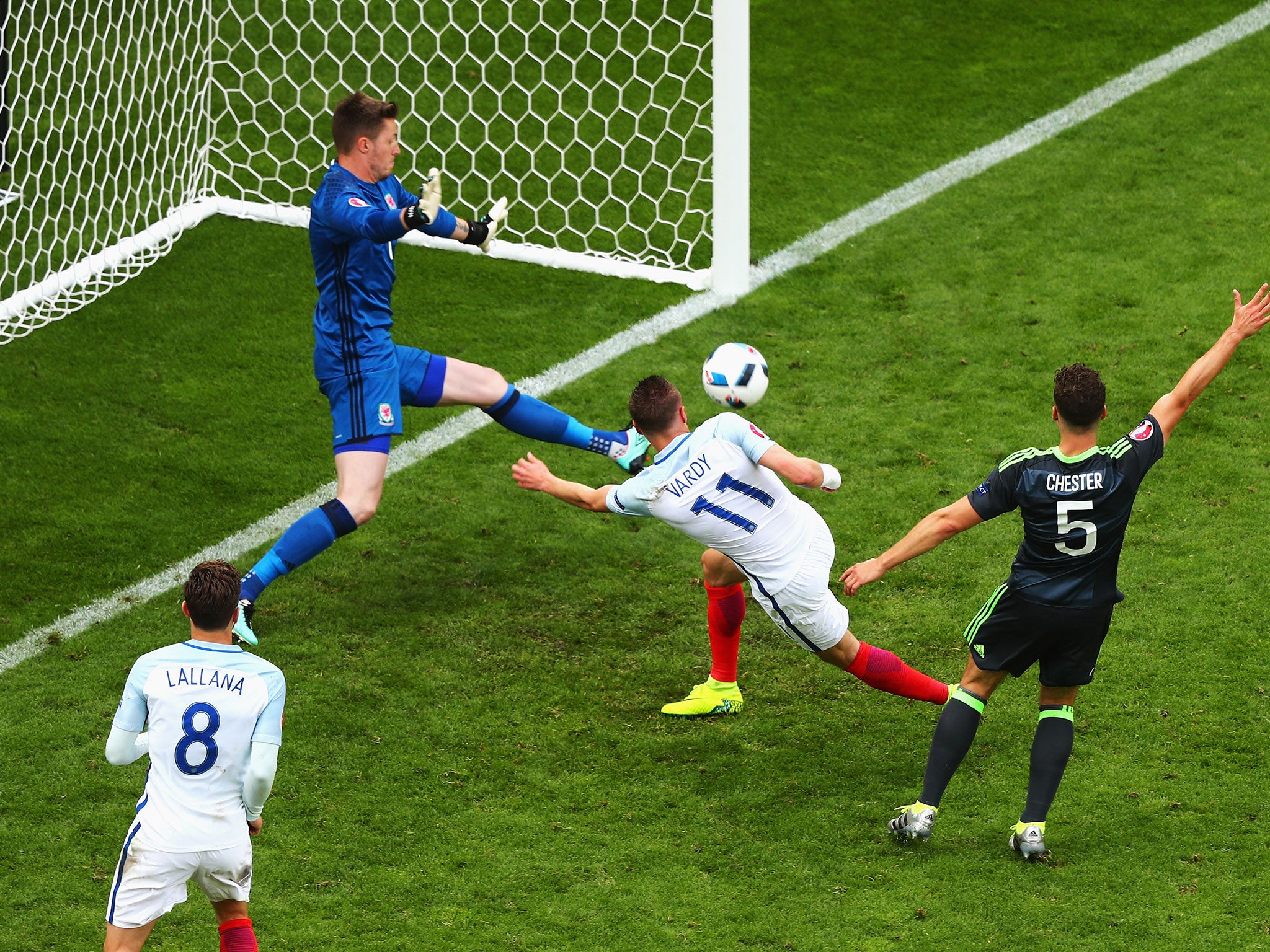 Jamie Vardy turns the ball into the back of the net