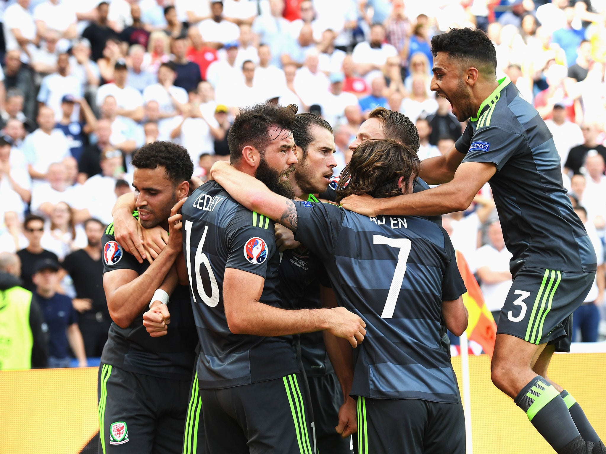 Wales celebrate after Bale opens the scoring