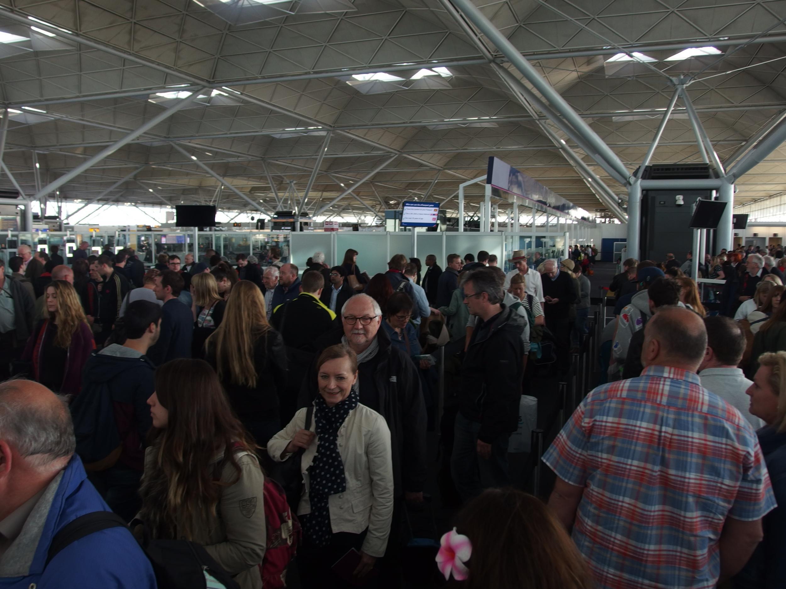 Standing room: queues build at Stansted airport