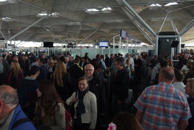 Standing room: queues build at Stansted airport