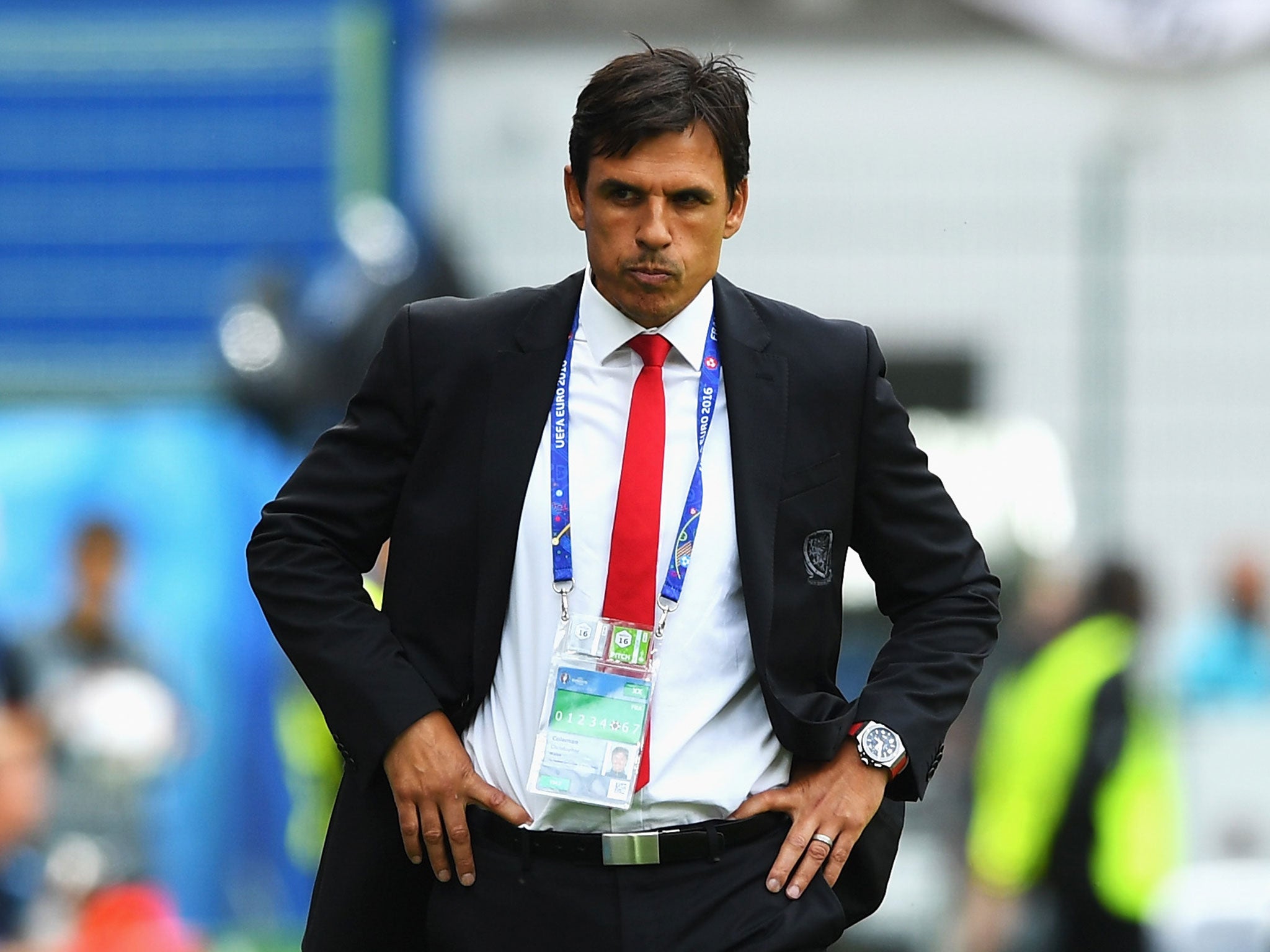 Chris Coleman during Wales' defeat to England