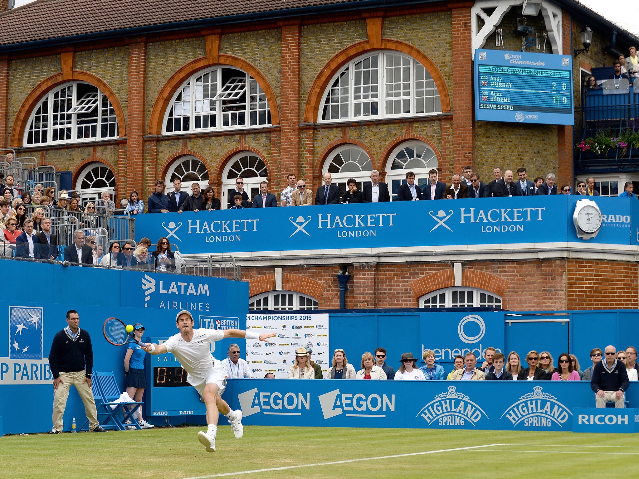 Andy Murray on his way to victory over Aljaz Bedene at Queen's on Thursday