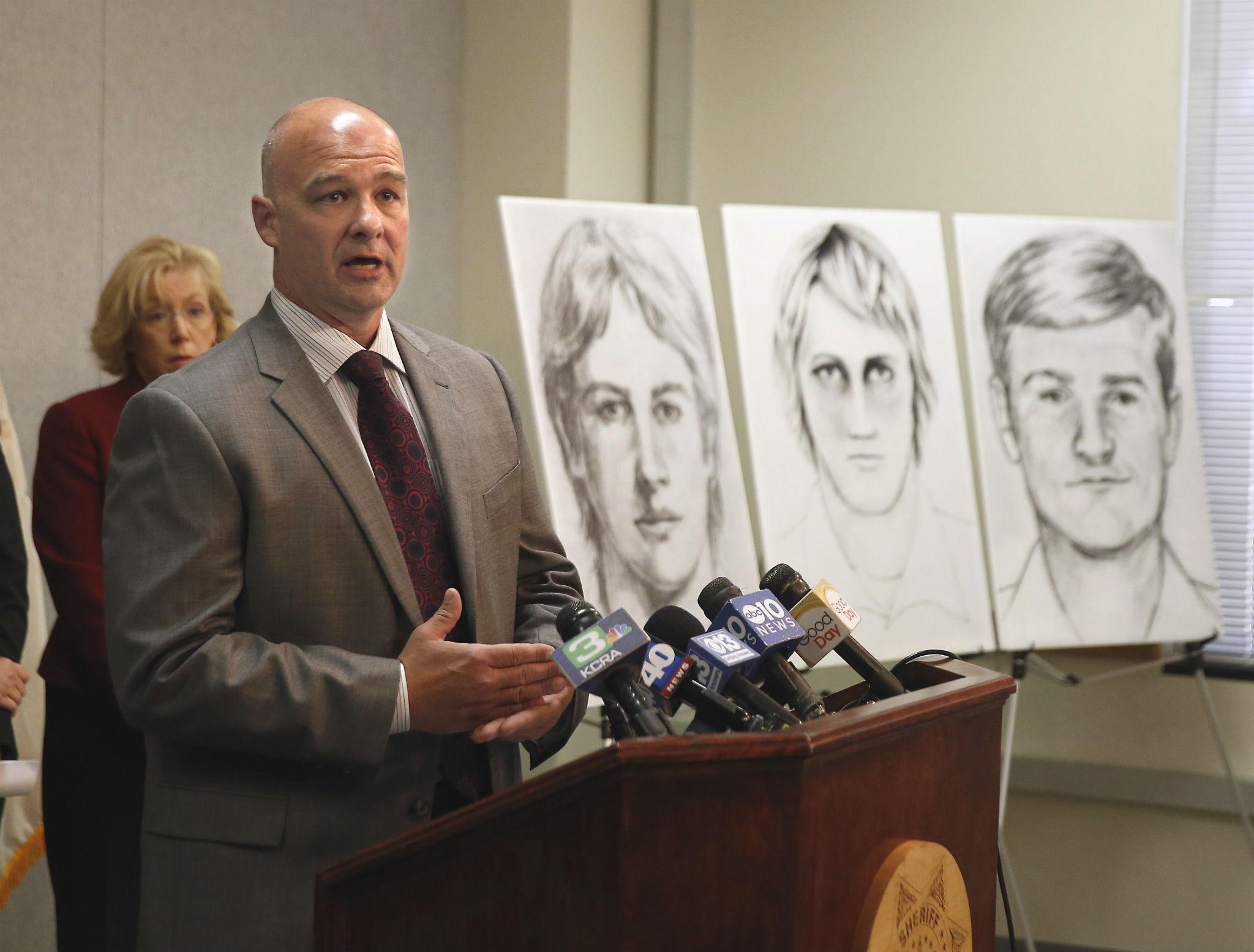 Sacramento Police Sergeant Paul Belli with police drawings of the suspected serial killer known as the 'East Area Rapist'