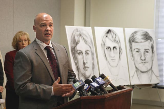Sacramento Police Sergeant Paul Belli with police drawings of the suspected serial killer known as the 'East Area Rapist'