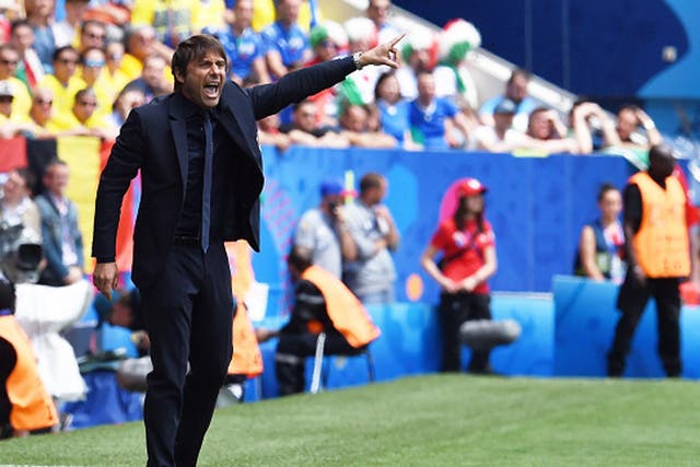Antonio Conte directs Italian proceedings during the 1-0 victory over Sweden on Friday (Getty)