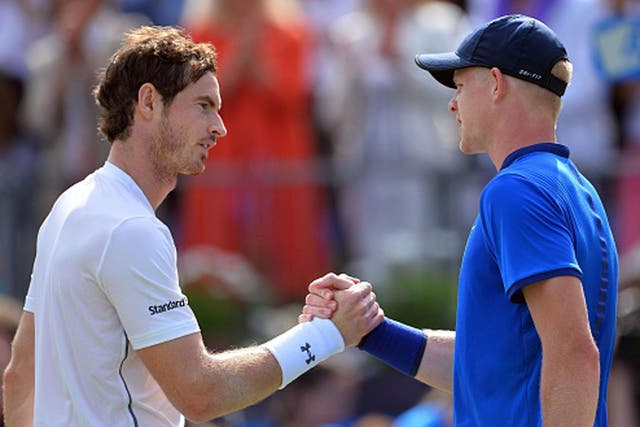 Andy Murray commiserates with Kyle Edmund after their meeting in London on Friday (Getty)