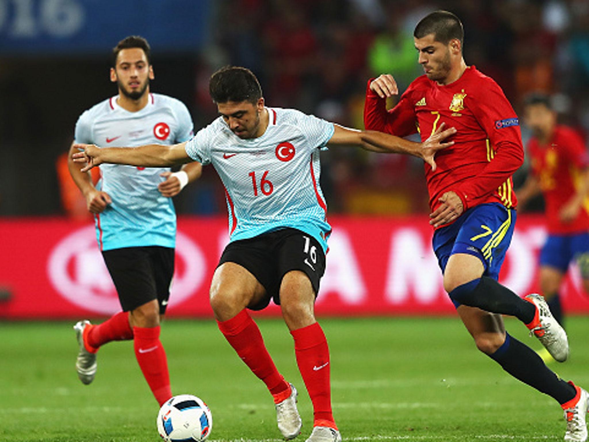 Ozan Tufan was unable to impact much against a strong Spanish side, for whom Alvaro Morata scored twice (Getty)