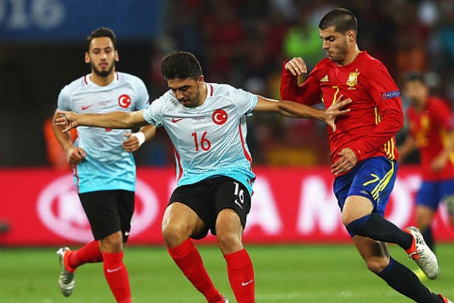 Ozan Tufan was unable to impact much against a strong Spanish side, for whom Alvaro Morata scored twice (Getty)