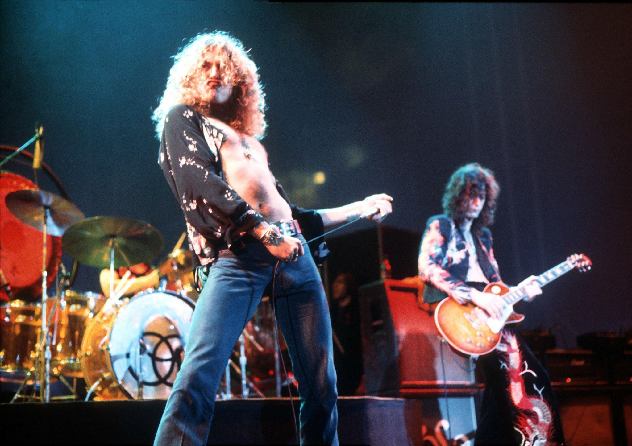 Singer Robert Plant and guitarist Jimmy Page in 1975, at the peak of the band’s pomp