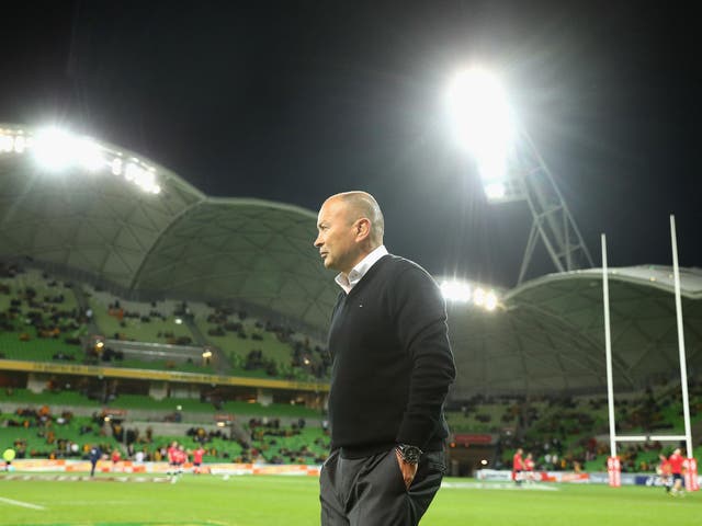 England coach Eddie Jones on the pitch at AAMI Park