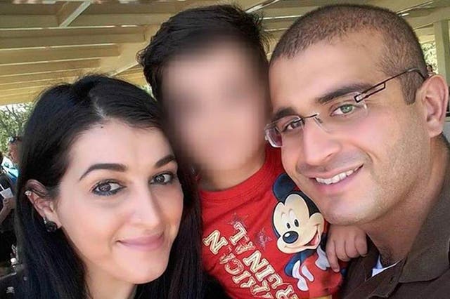 <p>Noor Salman, left, and Omar Mateen with their son </p>