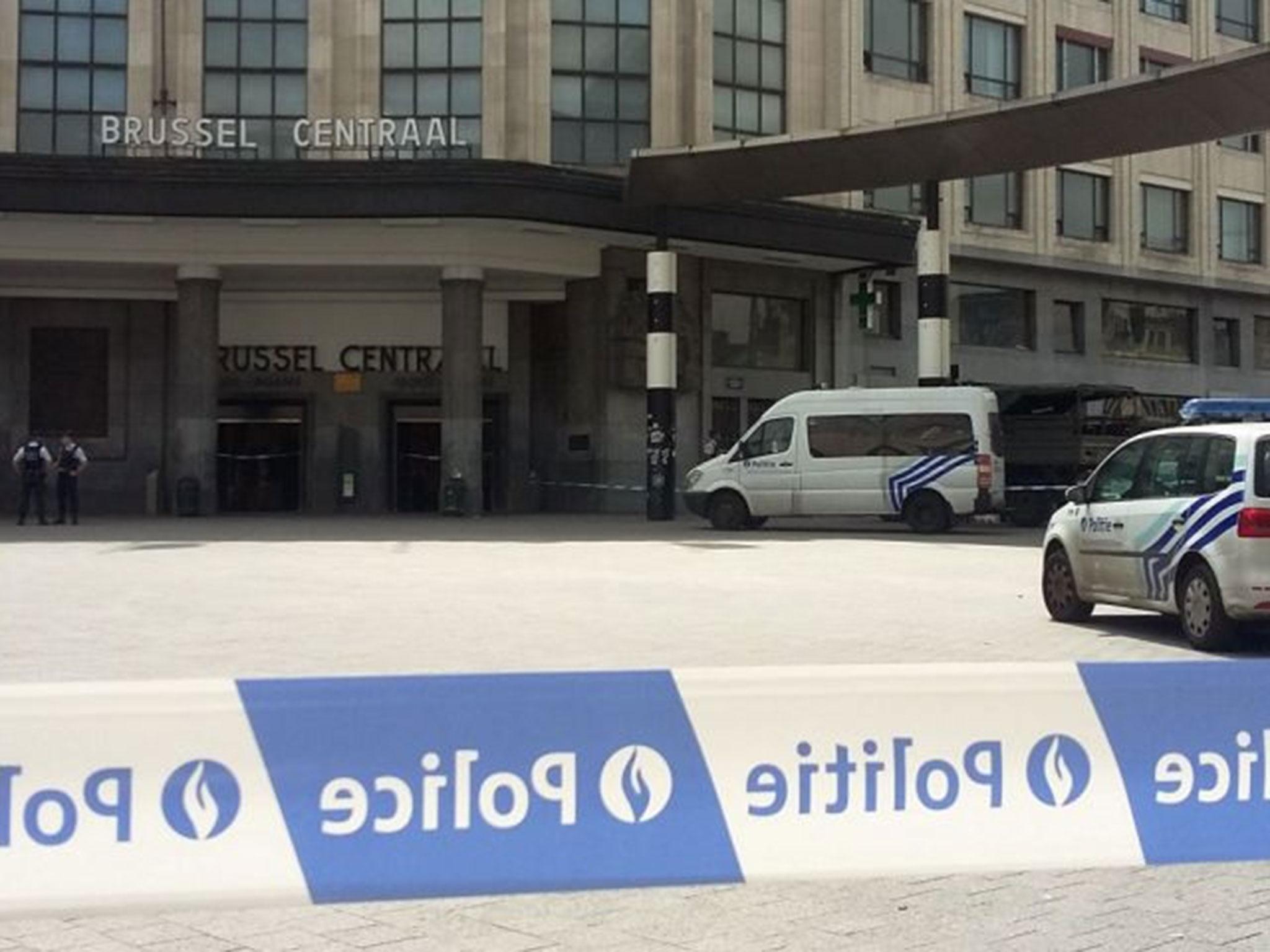 This photo taken with a mobile phone on 19 June, 2016, in Brussels, shows the central railway station evacuated after a bomb alert