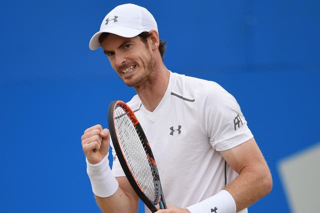 Andy Murray celebrates during the final of Queens