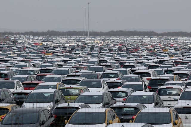 Hundreds of new cars parked up for import and export at Grimsby Docks