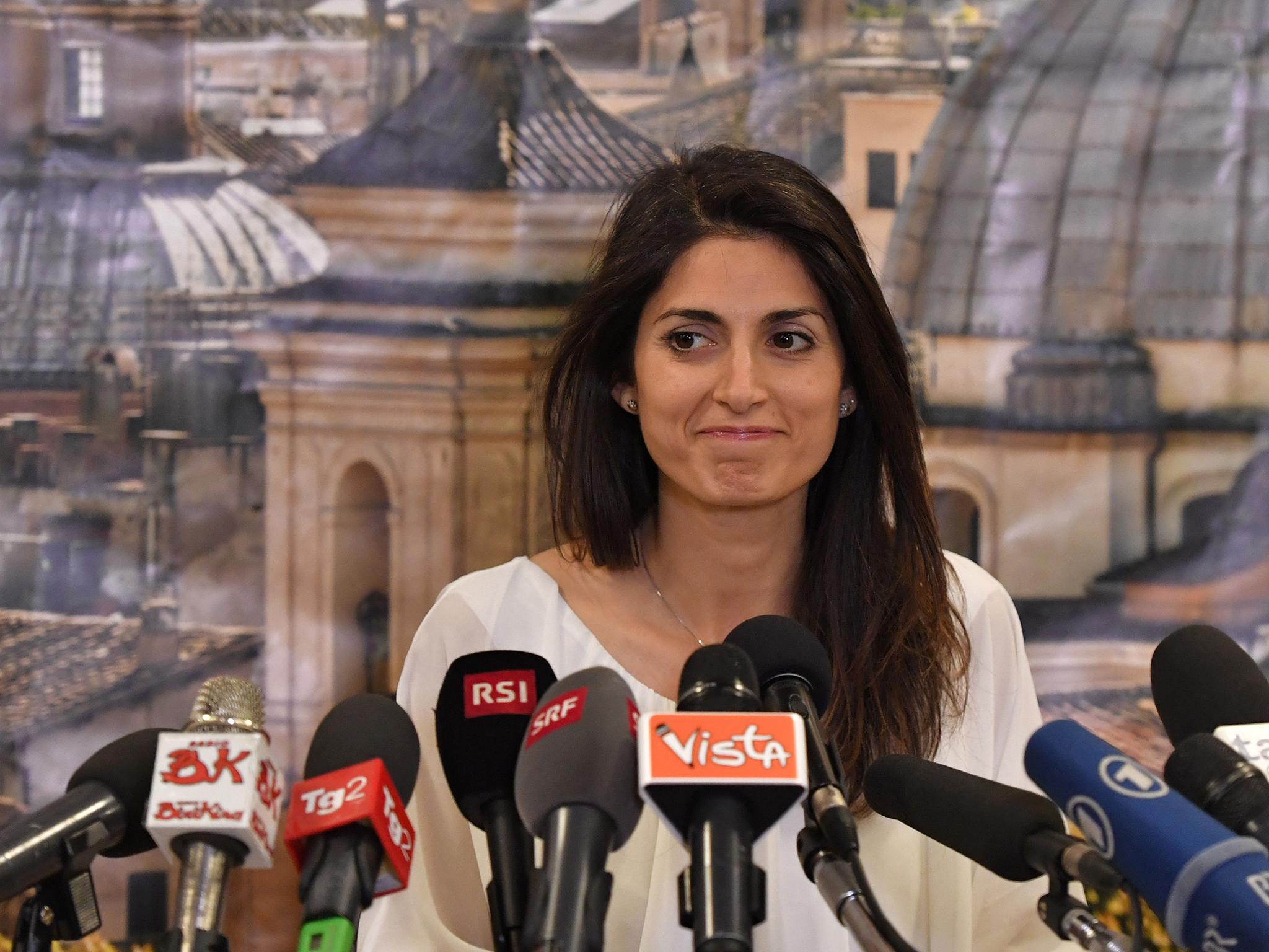 Newly elected mayor of Rome Virginia Raggi gives a press conference at her campaign headquarters in Rome