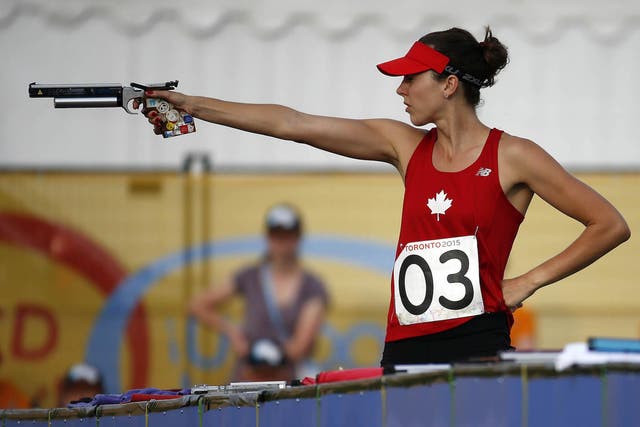 Melanie McCann of Canada competes in the modern pentathlon during the 2015 Pan Am Games