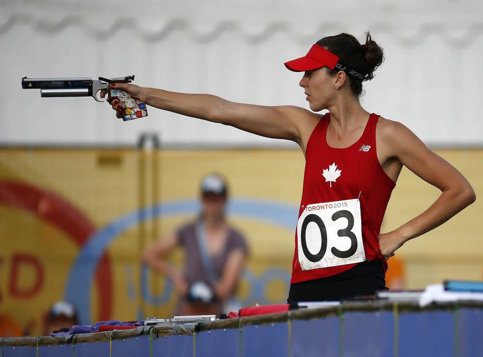 Melanie McCann of Canada competes in the modern pentathlon during the 2015 Pan Am Games
