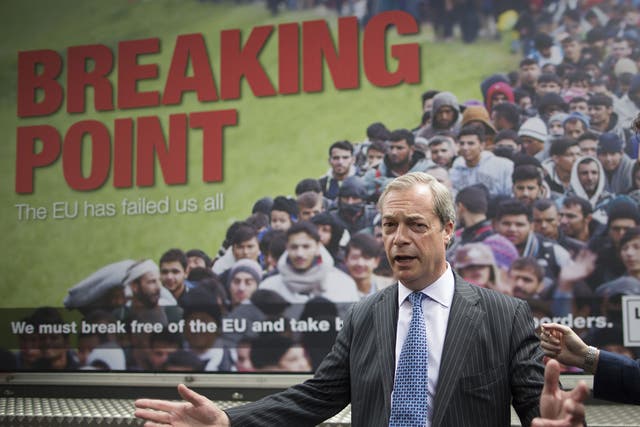 Nigel Farage unveiling the Breaking Poster during the referendum campaign