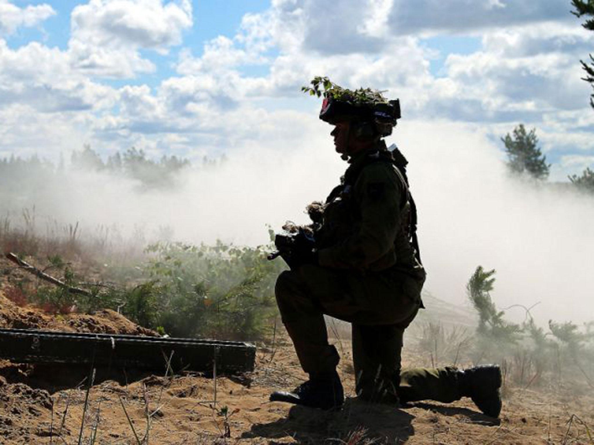 A Norwegian soldier during Nato exercises near the Russian border