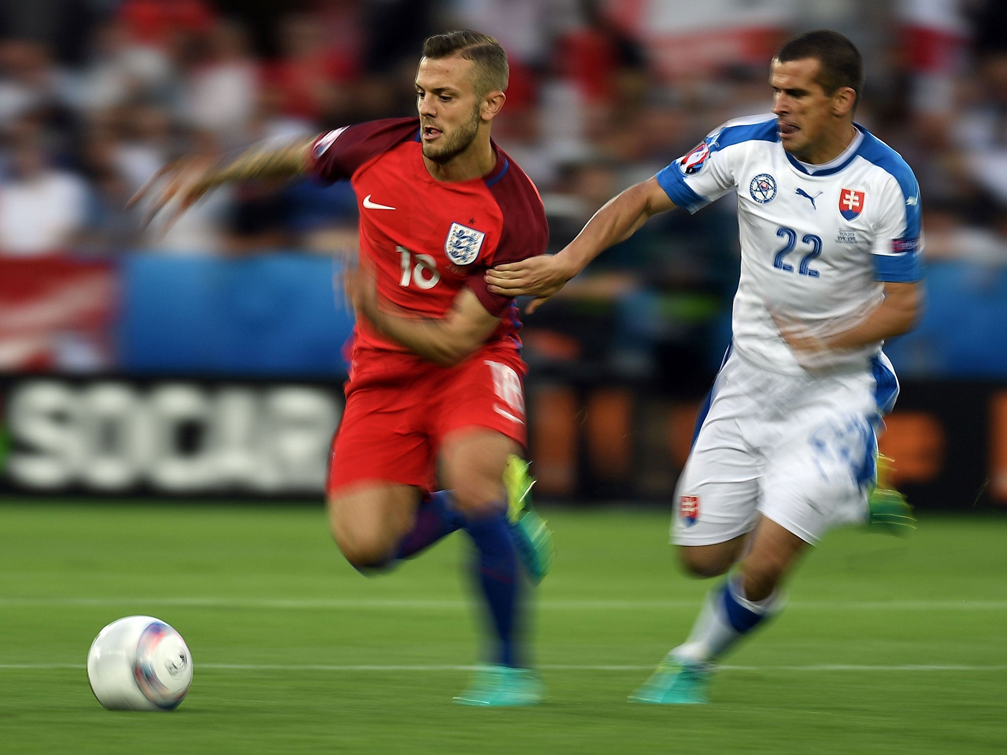 Jack Wilshere in motion against Slovakia on Monday night