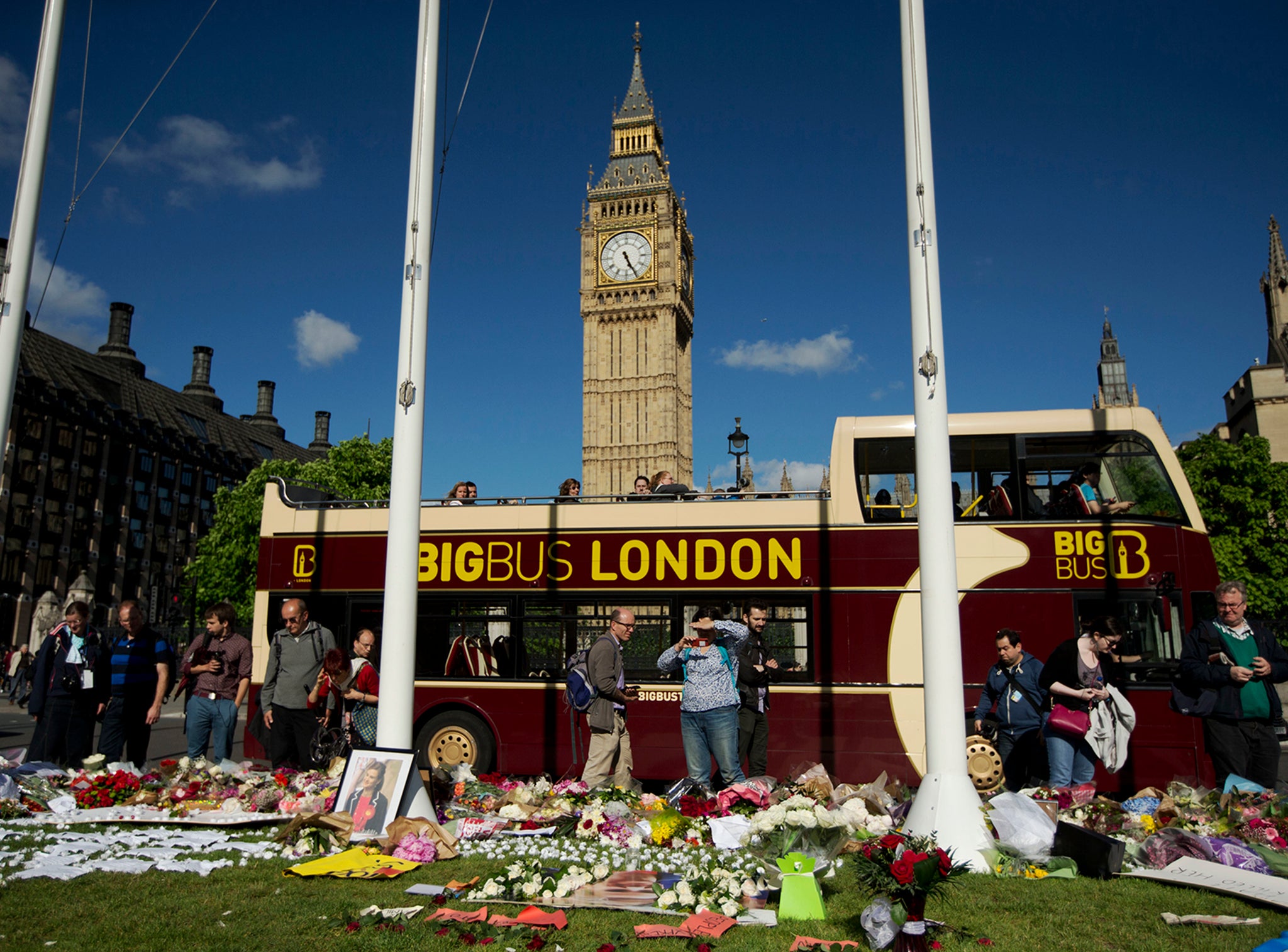 Well-wishers leaving tributes to murdered MP Jo Cox in Parliament Square