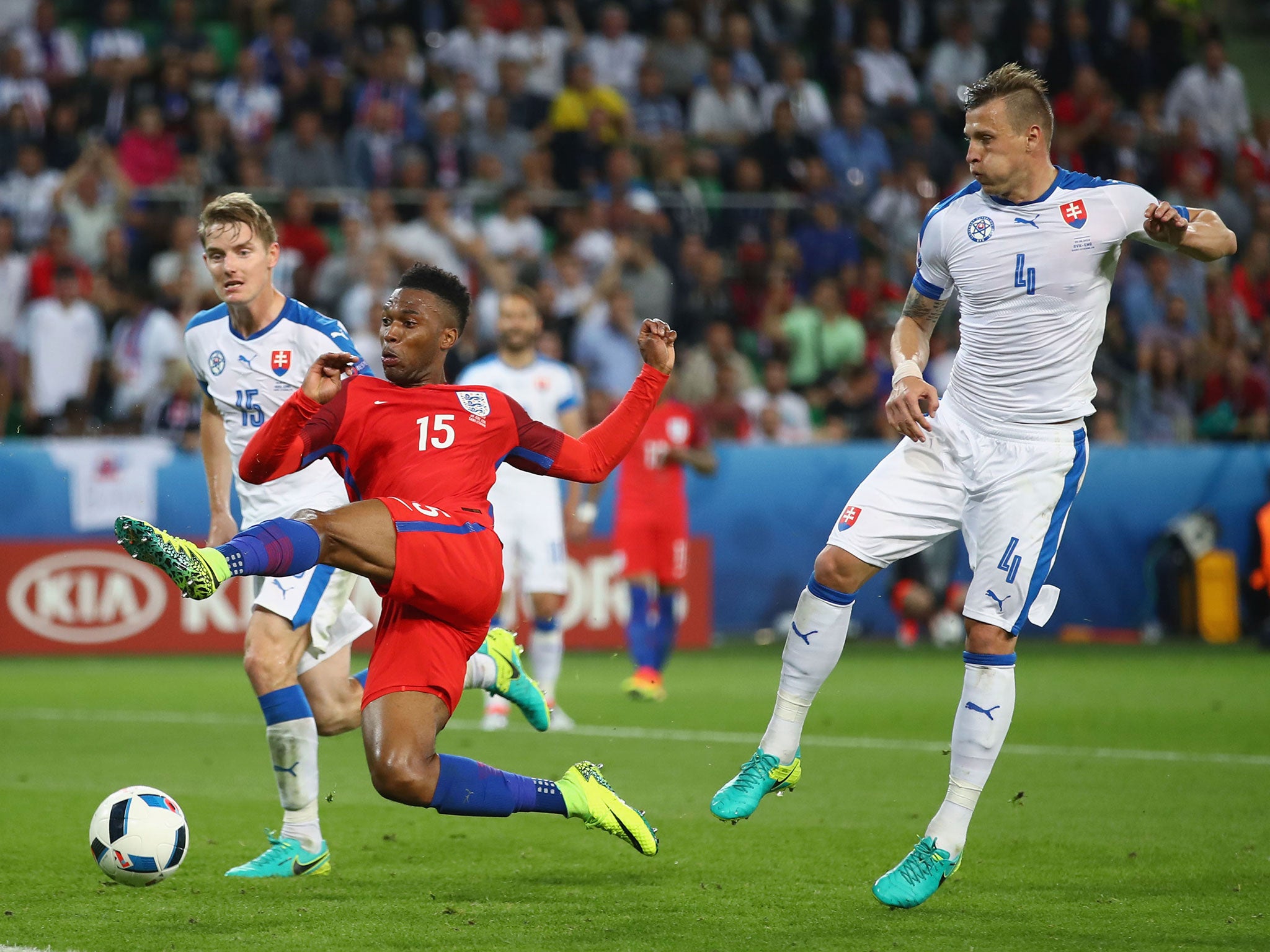 Daniel Sturridge kicks thin air when he should have scored against Slovakia. If only he'd practiced