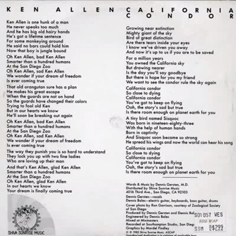 The lyrics to Dennis Gersten’s 'The Ballad of Ken Allen (Adam Williamson)