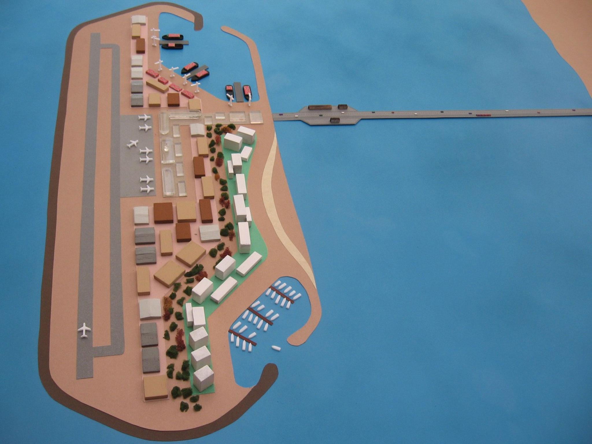 The plans call for an three square mile artificial island, linked to Gaza by a three-mile bridge