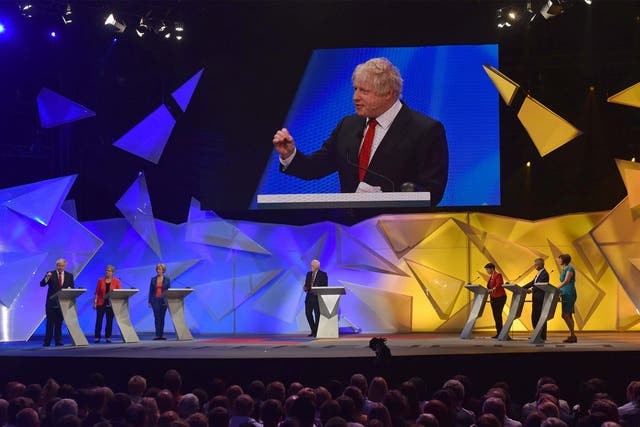 The candidates cross swords during the live televised debate in Wembley