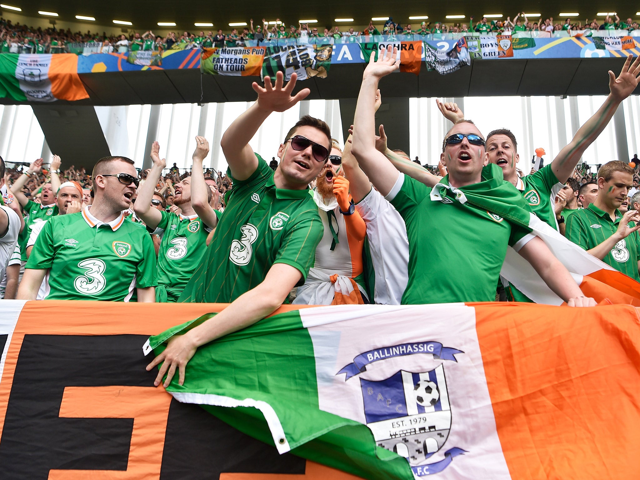Ireland fans cheer on their side during the match against Germany