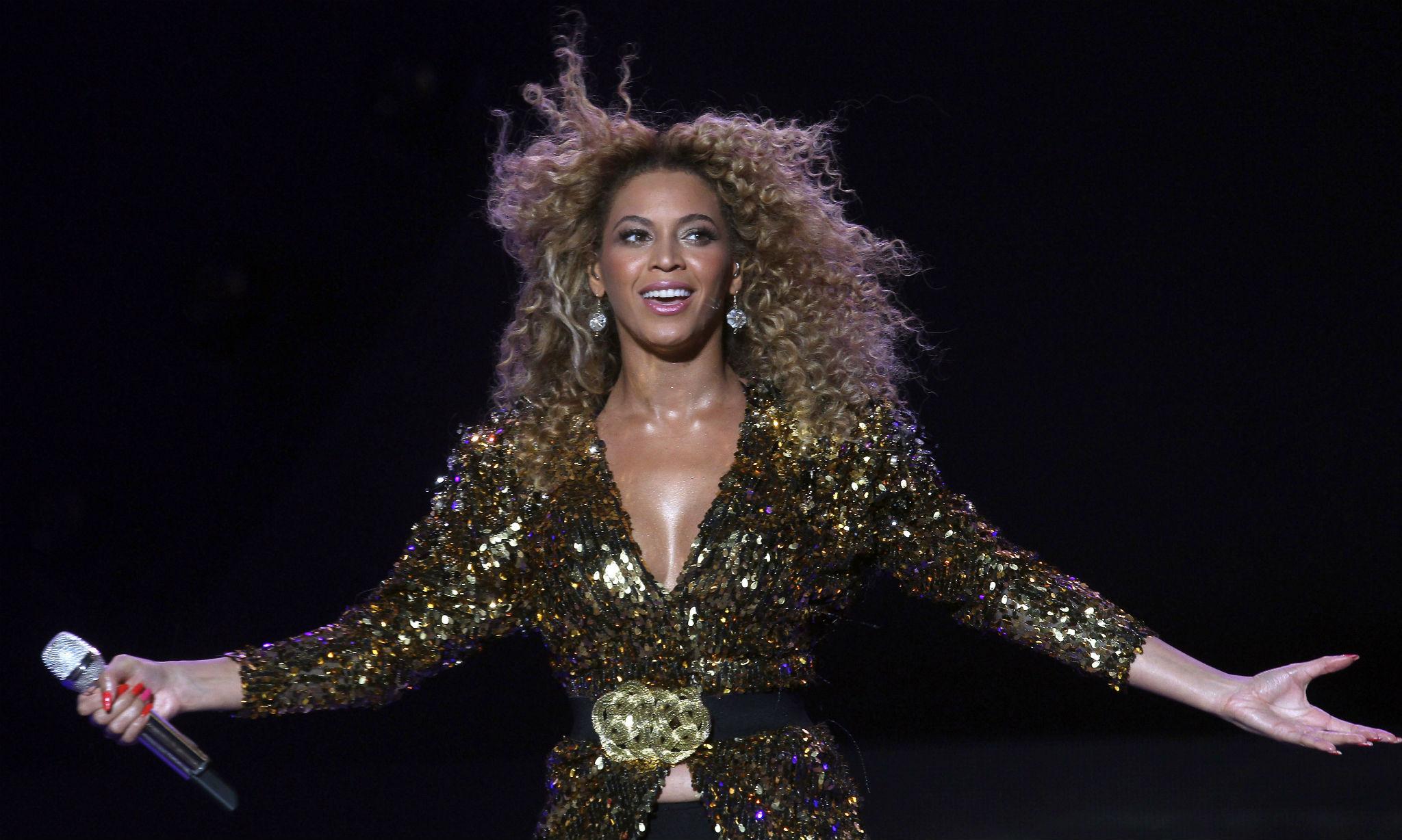 Beyonce performs on the Pyramid Stage at Glastonbury in 2011