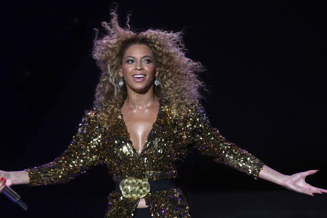 Beyonce performs on the Pyramid Stage at Glastonbury in 2011