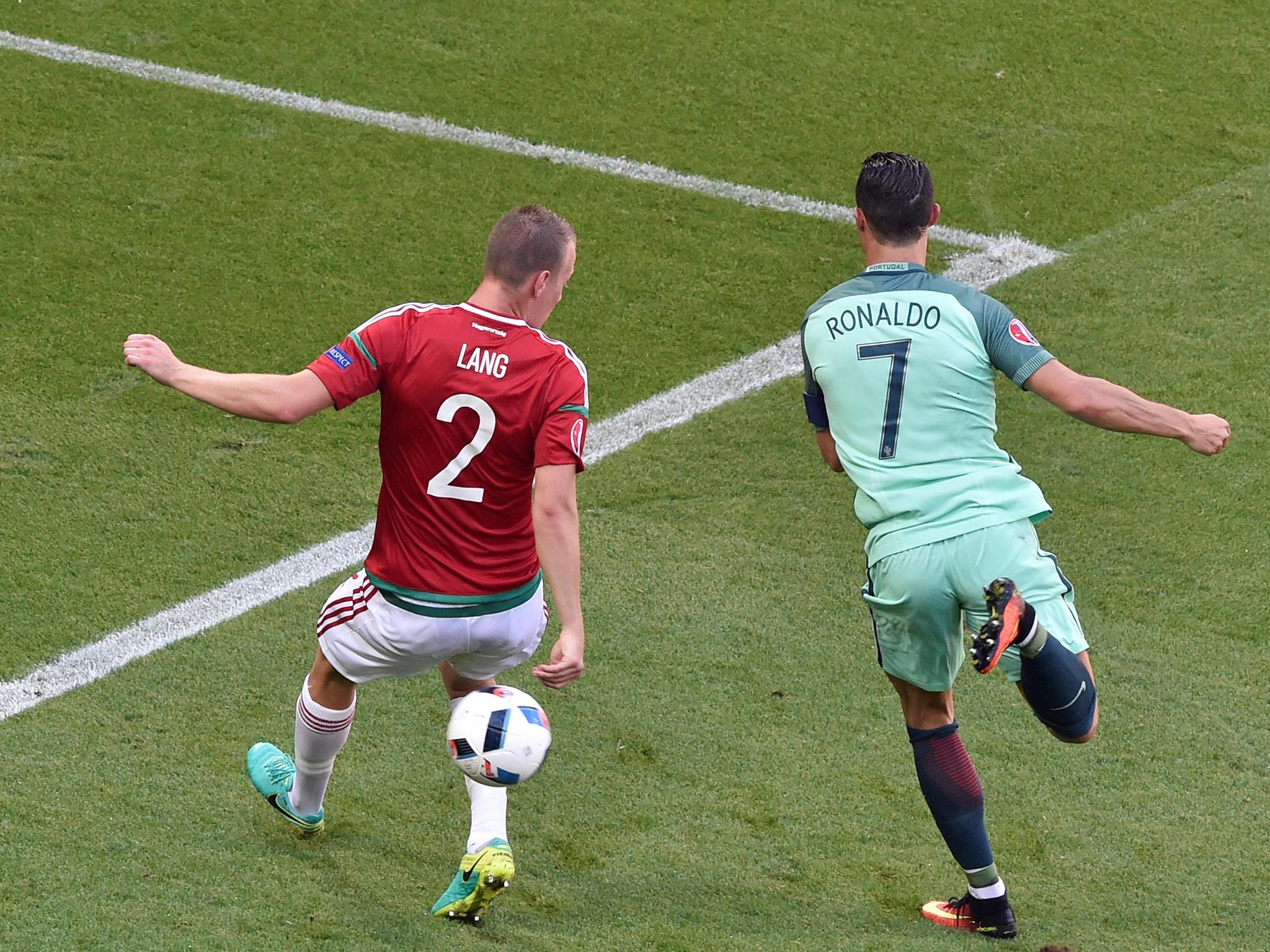 &#13;
Ronaldo's first goal against Hungary came via a flick of his right boot &#13;