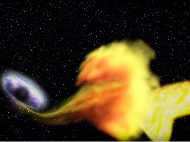 A shattered star is sucked into a supermassive black hole