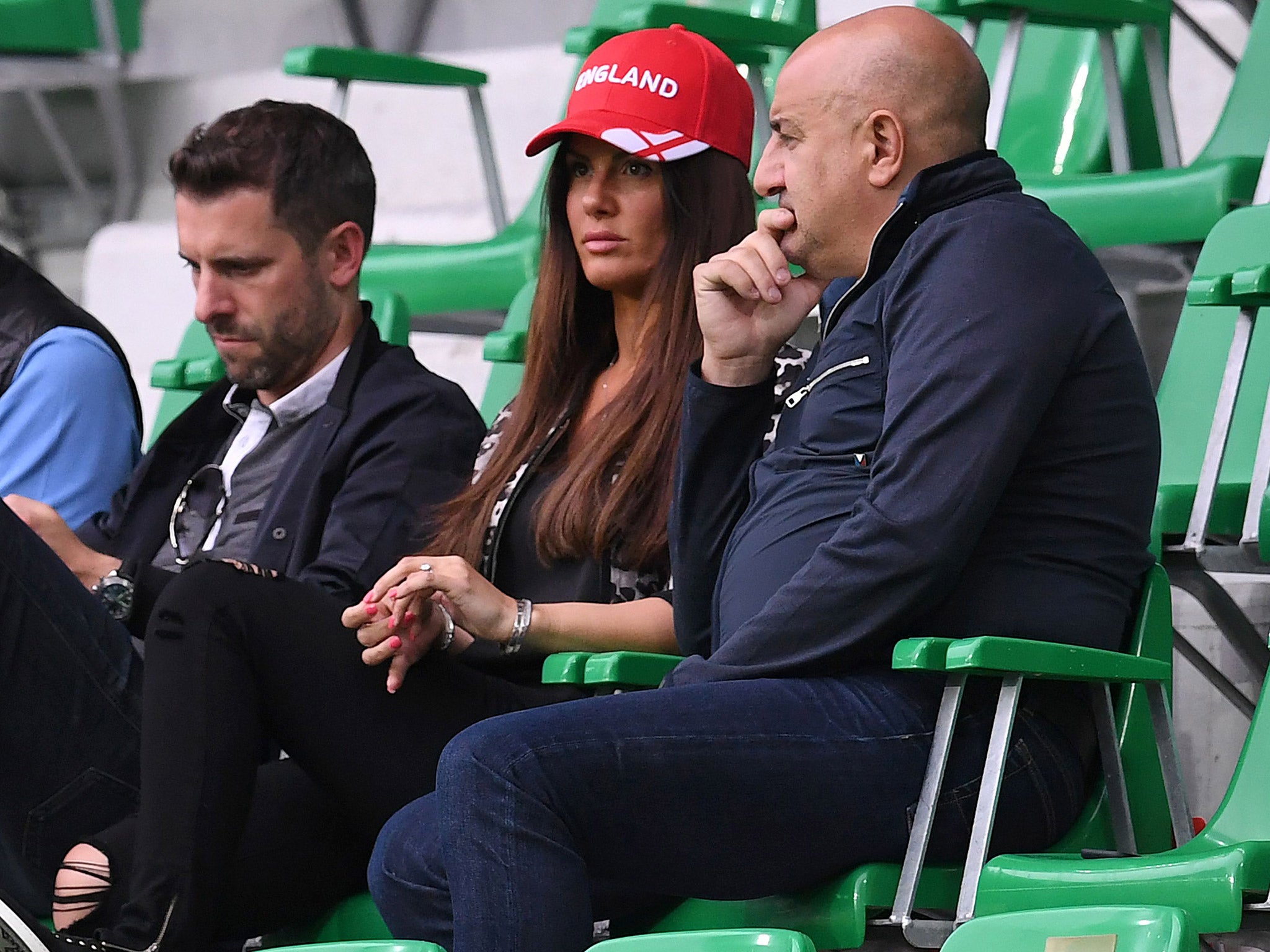 Rebakah Vardy sits in the stands ahead of England's Euro 2016 match with Slovakia