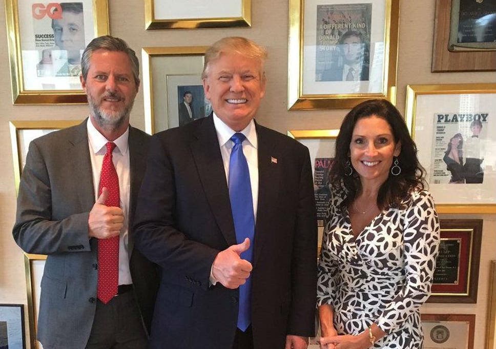 Mr Falwell and his wife posed with Mr Trump after he met with religious leaders