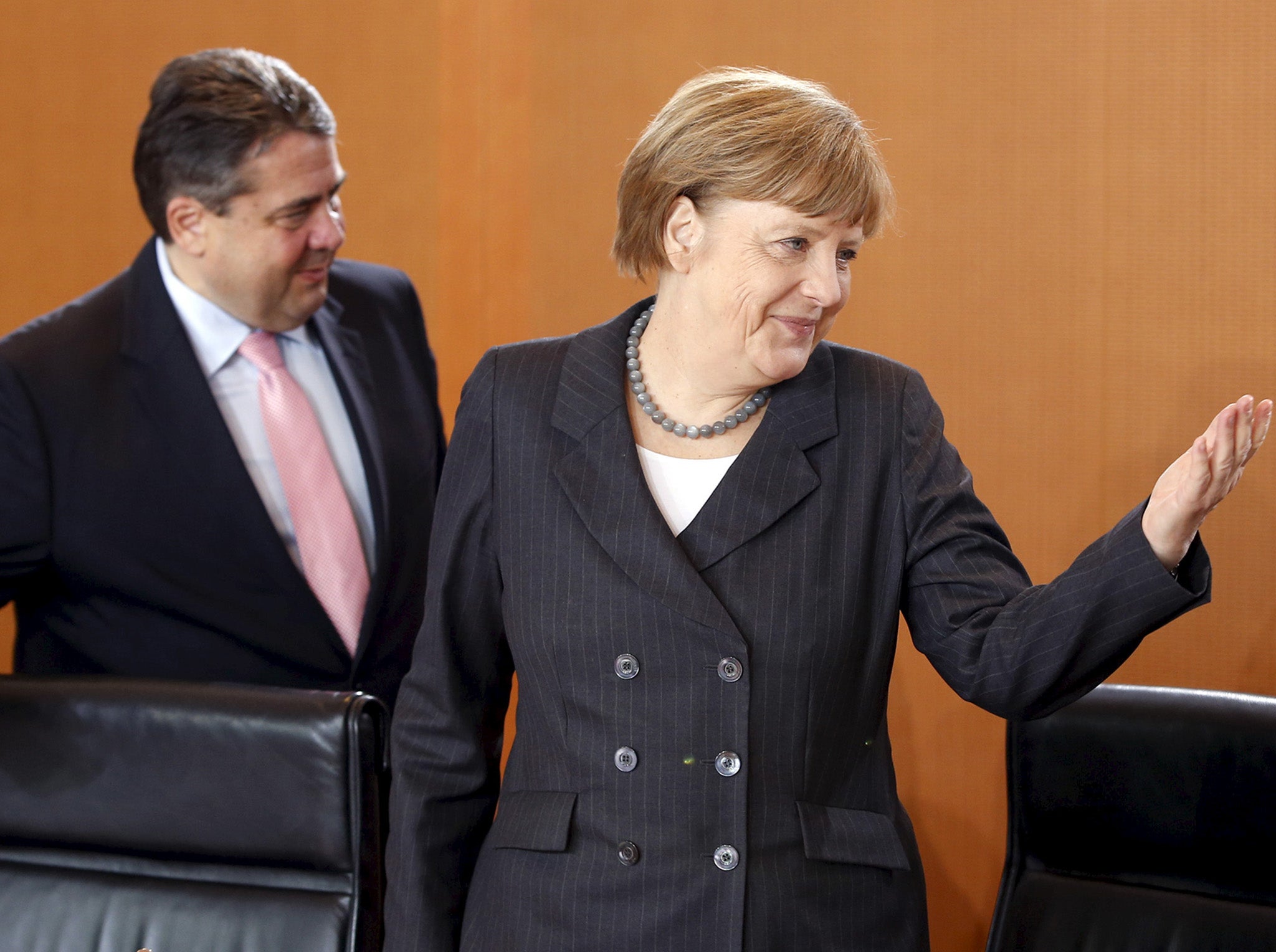 German Chancellor Angela Merkel with her coalition partner Sigmar Gabriel. Germany has been cool on TTIP recently