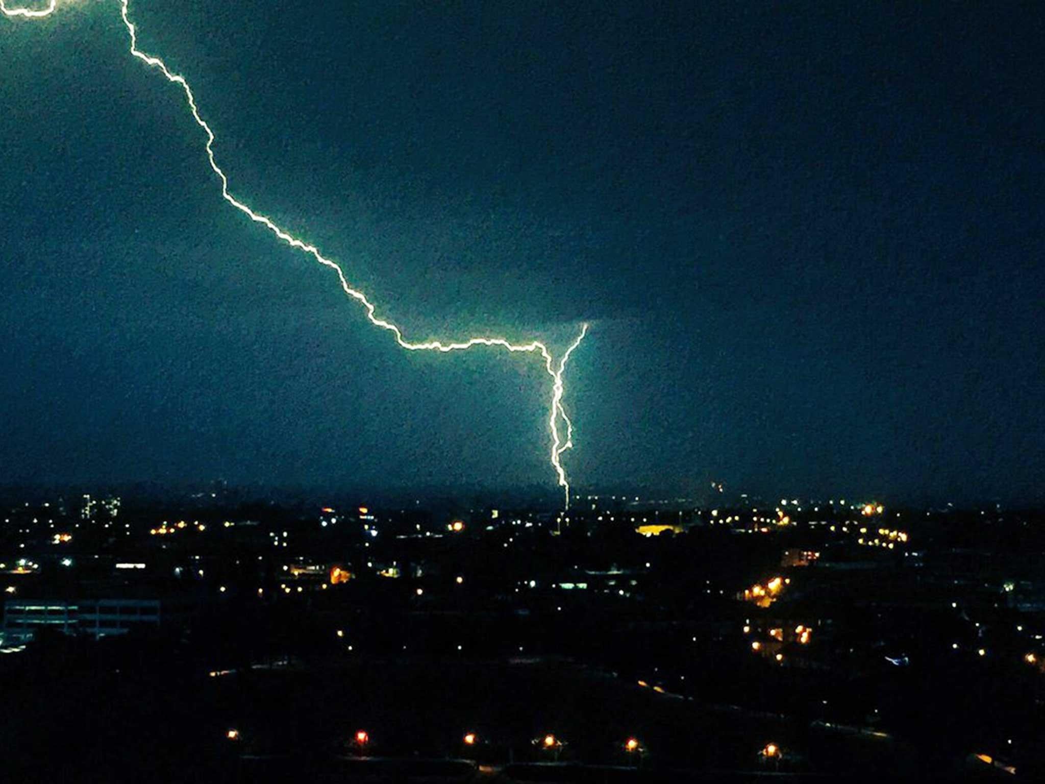 Lightning strikes over London during the thunderstorm