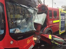 Brixton bus crash: Seven injured after fire engine collides with double-decker bus in south London