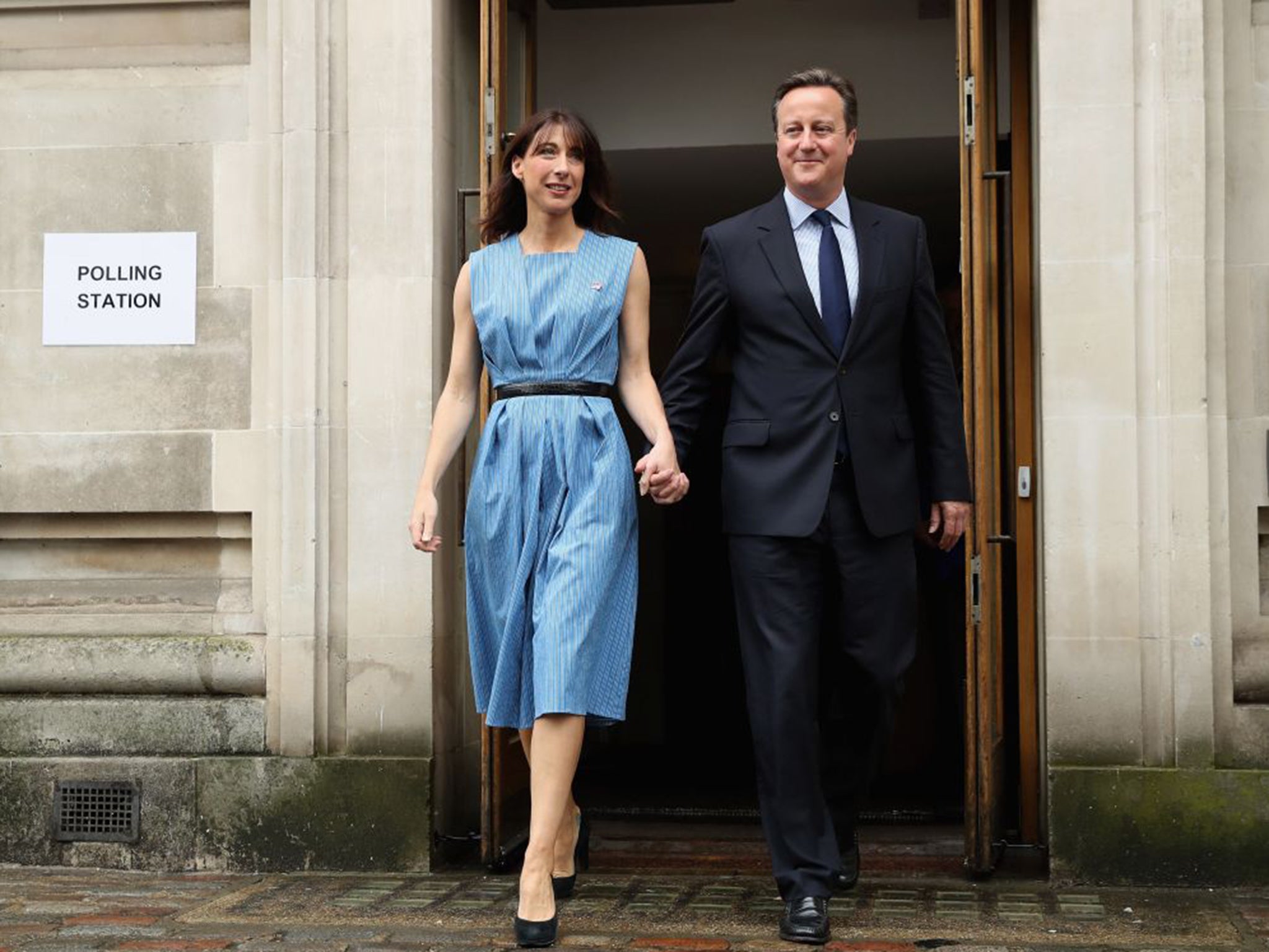 David Cameron and his wife Samantha leave after voting in the EU Referendum at Central Methodist Hall, Wesminster