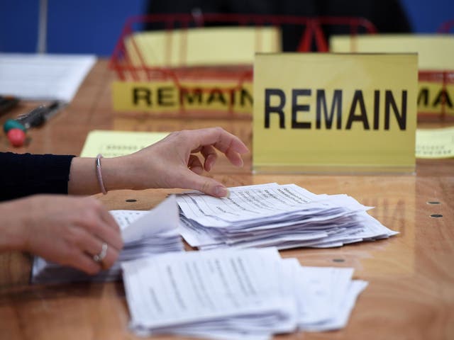 Counting continues at the EU referendum count on June 23, 2016 in Belfast, Northern Ireland