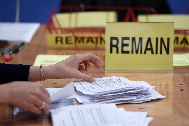 Counting continues at the EU referendum count on June 23, 2016 in Belfast, Northern Ireland